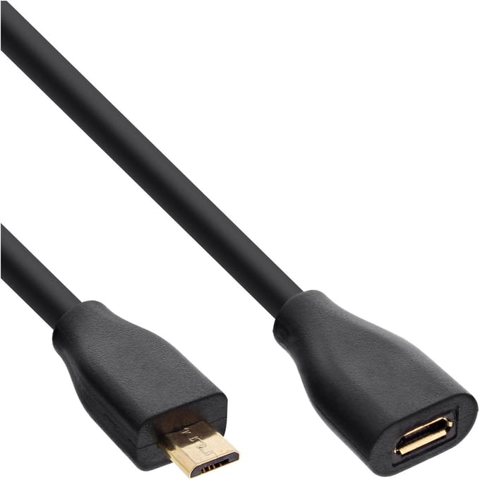 InLine® micro-USB-kabel, USB 2.0 Micro-B (M)/(F),zwart,vergulde contacten,1,5m