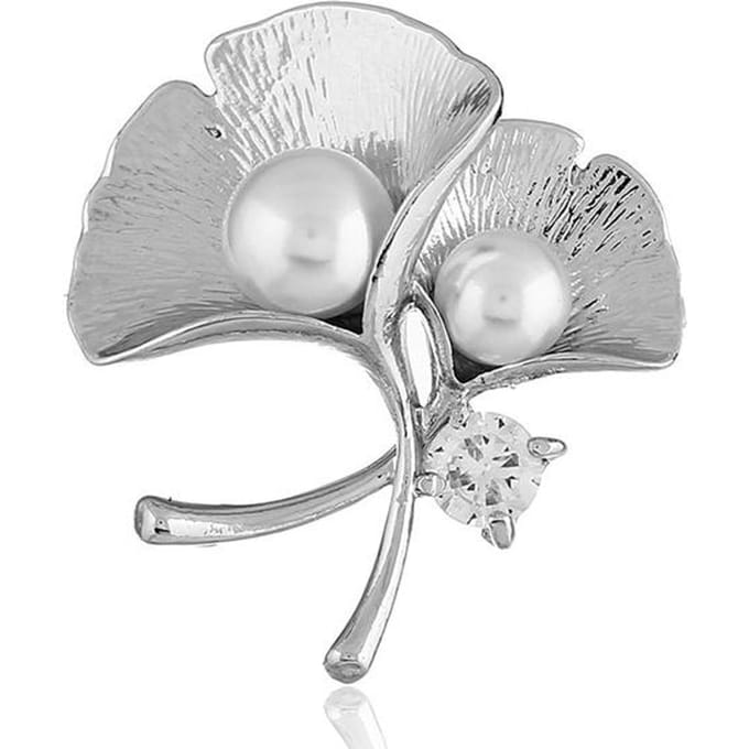 Broche Mode Exquise Couleur Métal Strass Haut de Gamme Ginkgo ,Accessoires Département Vêtements Broche white