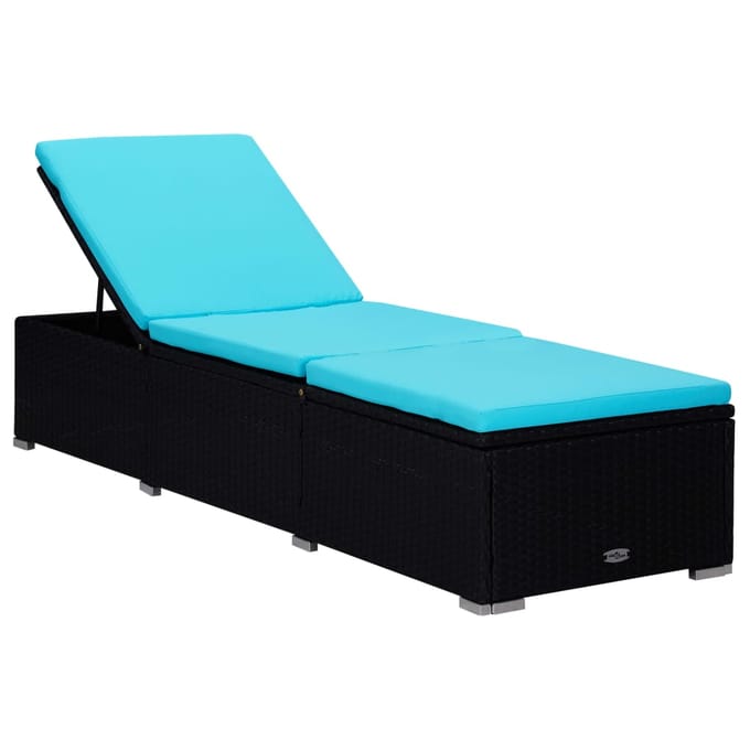 vidaXL - Ligbed - met - kussen - en - theetafel - poly - rattan - blauw