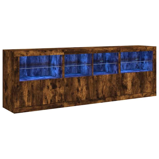 vidaXL - Dressoir - met - LED-verlichting - 202x37x67 - cm - gerookt - eikenkleurig