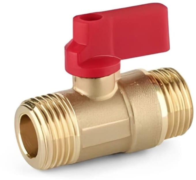 Mini kogelkraan messing met rode hendel, 1/2" AG x 1/2" AG