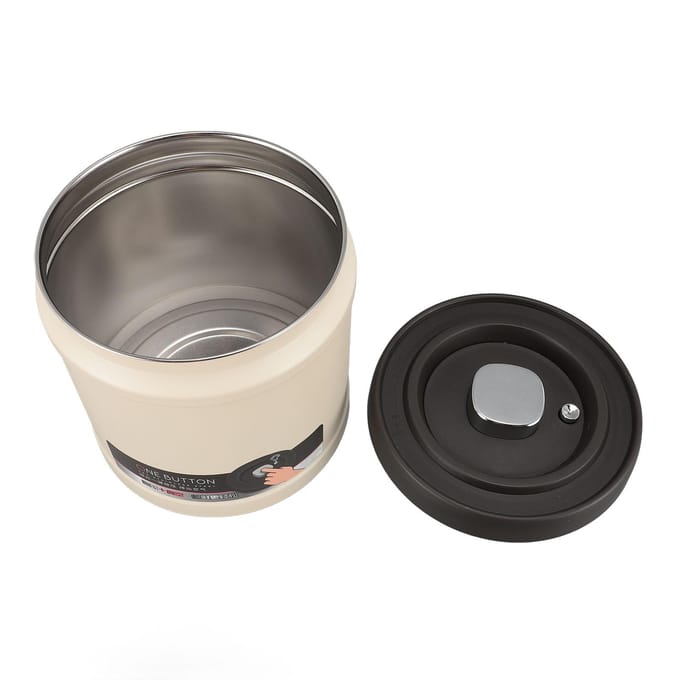 Roestvrijstalen Vacuüm Pot Multifunctioneel Compact Druk Luchtdicht Koffiecontainer voor Thee Gedroogd beige
