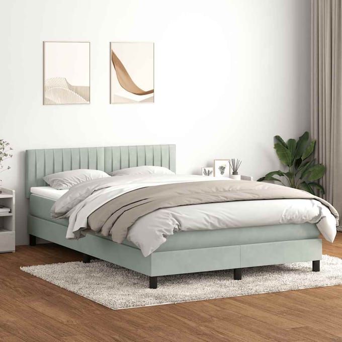 vidaXL - Boxspring - met - matras - fluweel - lichtgrijs - 160x220 - cm