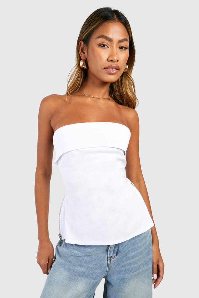 boohoo Dames Bengaline langmodel corset met gespleten zoom | Wit | Maat: 36