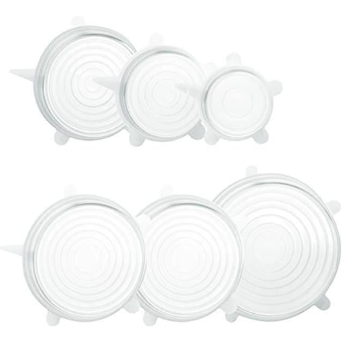 Couvercles silicone - Set 6 pièces - Étirable universel - Hermétique - Non-toxique recyclable blanc