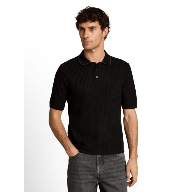 Tom Tailor Denim - Gebreid poloshirt met relaxte pasvorm en borstzak - Maat M - Black