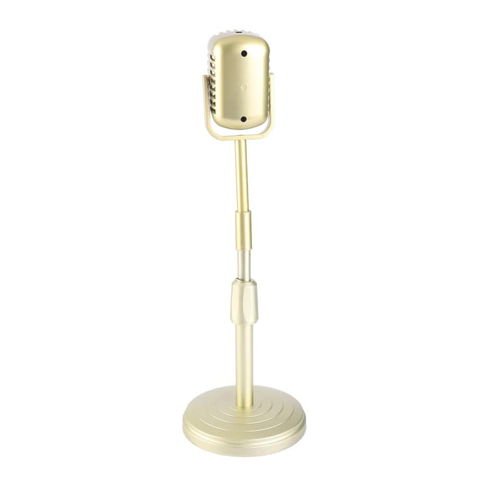 Modèle de microphone à l'ancienne avec base stable et tige de support, ensemble d'accessoires de microphone de style rétro or