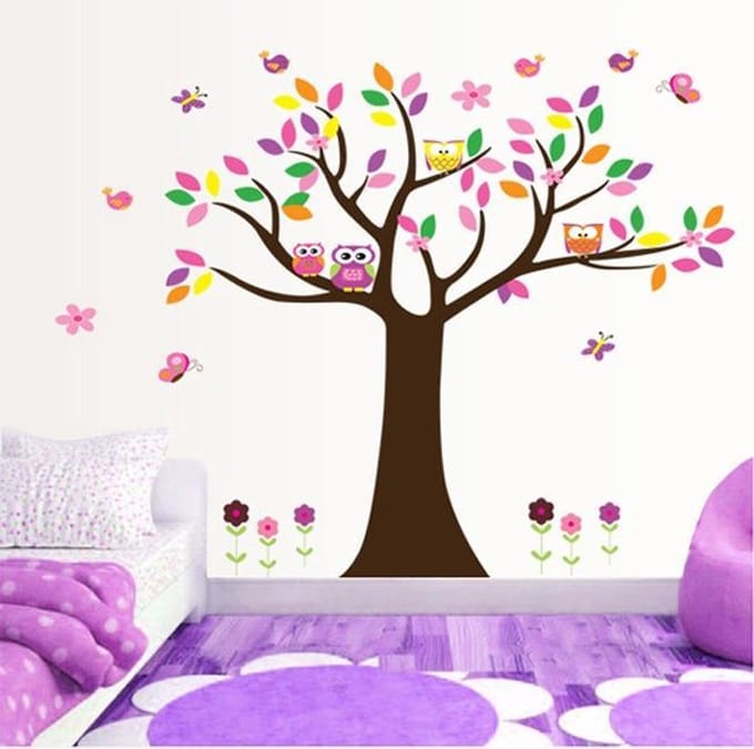 Muursticker boom uil
