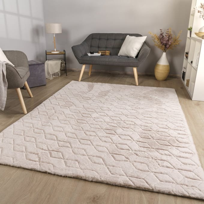 Woonkamertapijt eetkamer langpolig geometrisch design Scandi Moder 3D Uni 60 x 100 cm Rechthoek 60 x 100 cm Rechthoek beige