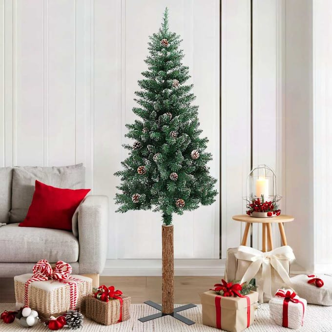 vidaXL - Kerstboom - met - echt - hout - en - sneeuw - smal - 180 - cm - groen