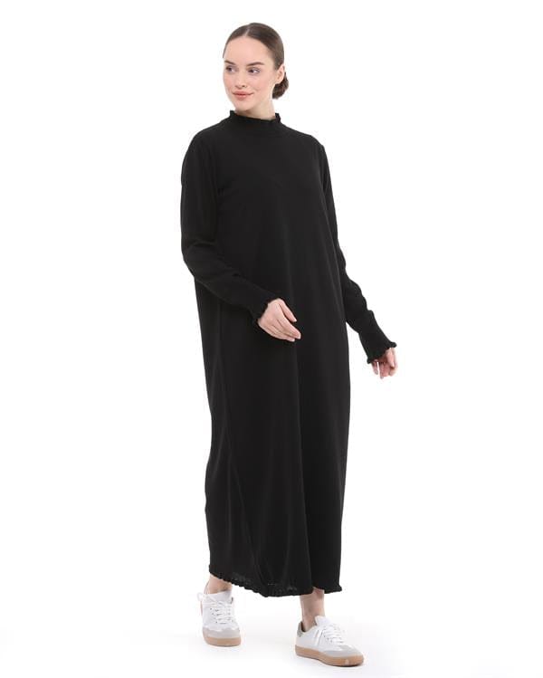 Dames Ruche Detailed Lang Gebreid Jurk