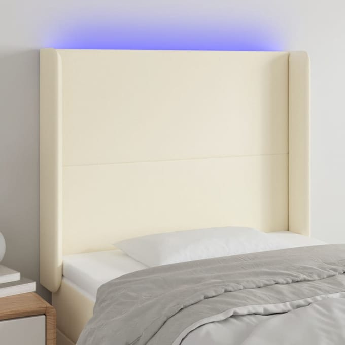 vidaXL - Hoofdbord - LED - 83x16x118/128 - cm - kunstleer - crèmekleurig