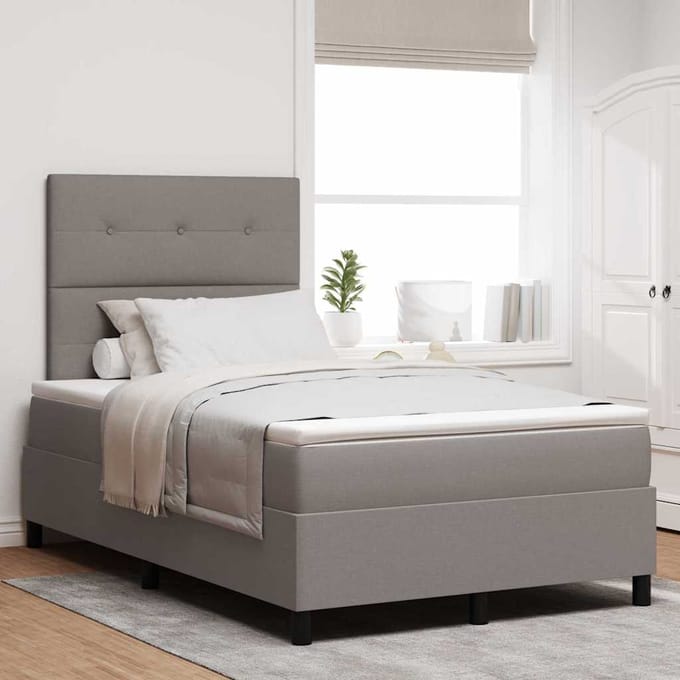 vidaXL - Boxspring - bed - met - kussen - met - hoofdeinde - Taupe - 120 - x - 190 - cm - Stof