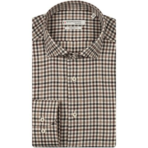 Giordano Overhemd Row Cutaway Soft Flanel Check Kitt-Bruin / male