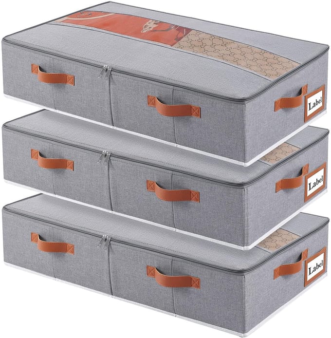 Unyqoos® Set van drie opvouwbare onderbed opbergtassen met doorzichtig deksel