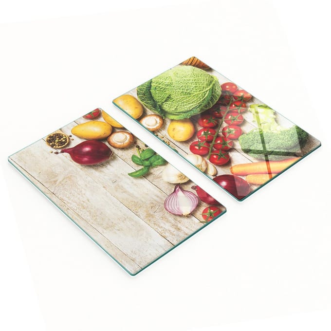 Glazen serveerplanken met afbeeldingen van verse groenten, 2x30x52 cm