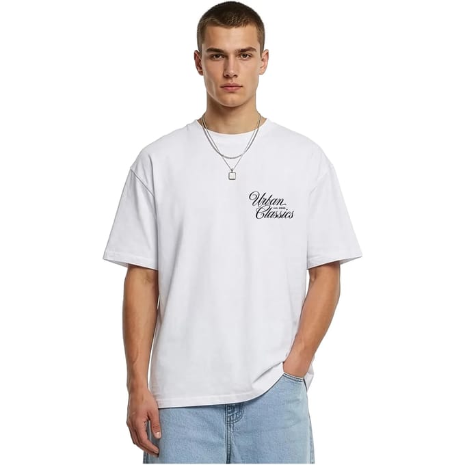 Urban Classics - Flow Script Logo Loose Dames Tshirt - L - Wit