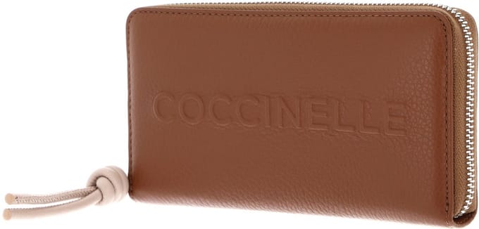 COCCINELLE Leren portemonnee Metallic Soft Wallet Grained Leather Cognac / Rosette bruine
