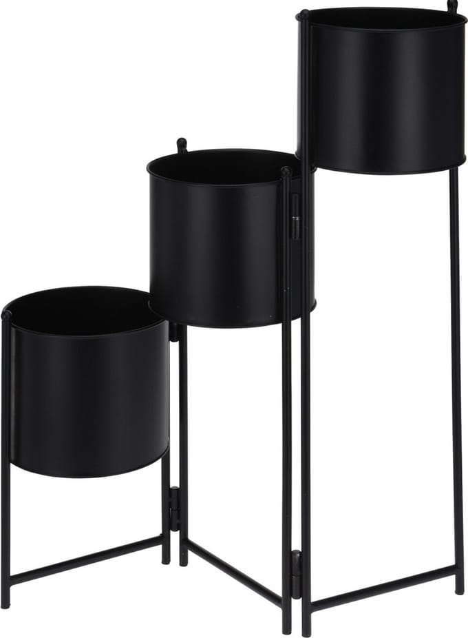 In & Out Deco bloempot op standaard - zwart - set van 3 stuks