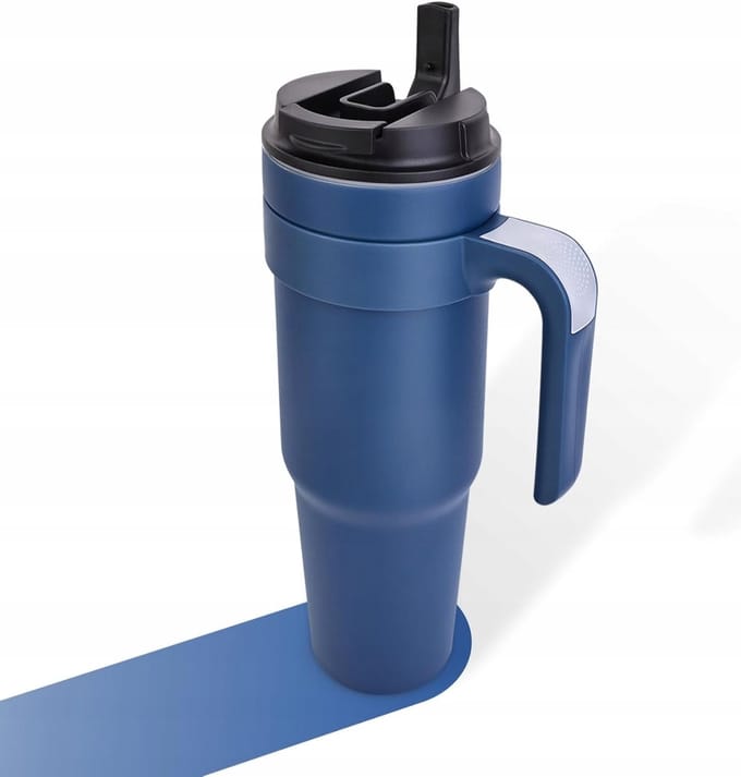 Blauwe Thermosbeker 1200ml met RVS Handvat - Lekvrij & Geïsoleerd