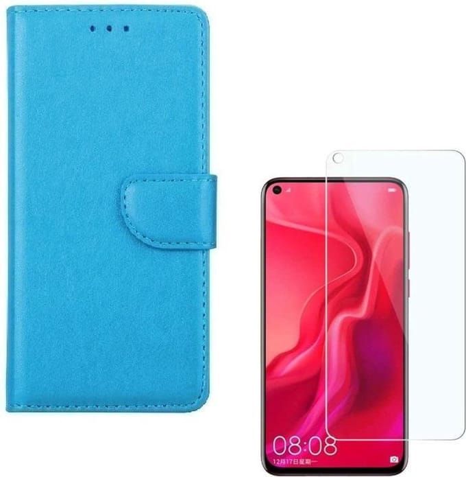 hoesje Geschikt voor: Huawei P20 Lite 2019 Portemonnee Turquoise met 2 stuks Glas Screen protector