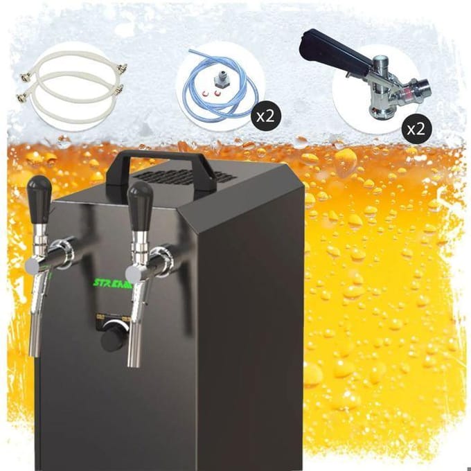 Complete set - Biertap - stream 50/K 2-kraans RVS, 50 liter/u, met membraanpomp - Biertap, Beertender, Thuistap, Bierkoeler, Type G, Type M