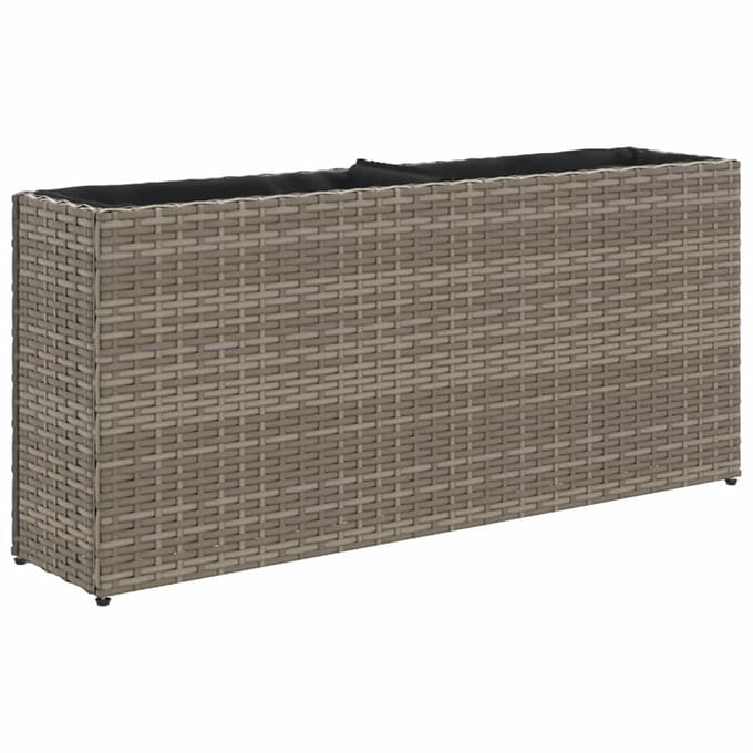vidaXL - Plantenbak - met - 2 - potten - 90x20x40 - cm - poly - rattan - grijs