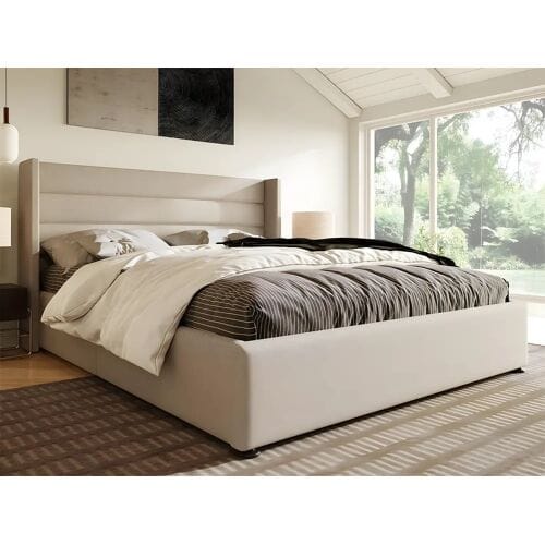 ModernLuxe Linnenopbergbed 160x200cm met lattenbodem - Beige