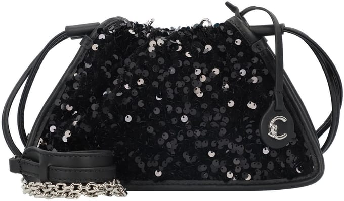 Sequin Mini Bag Chain Drawstring Wo - Black Clutch Bags