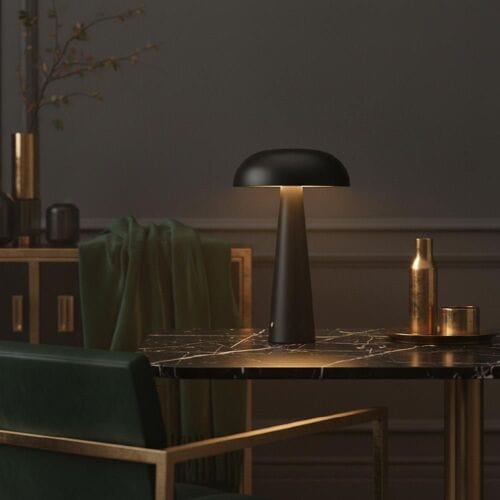 LUSENZ Oryllo - Paddenstoel lamp oplaadbaar Zwart 30 cm - Dressoir lamp - Tafellamp horeca - Dimbaar - Glazen kap - Modern design - USB-C -