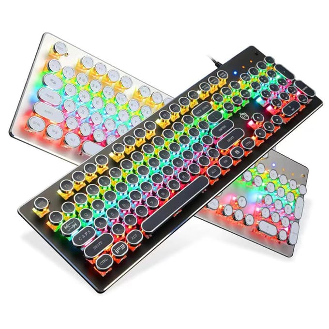 Clavier mécanique filaire 104 touches Interrupteur bleu Conception ergonomique Rétroéclairage RVB Éclairage multiple blanc