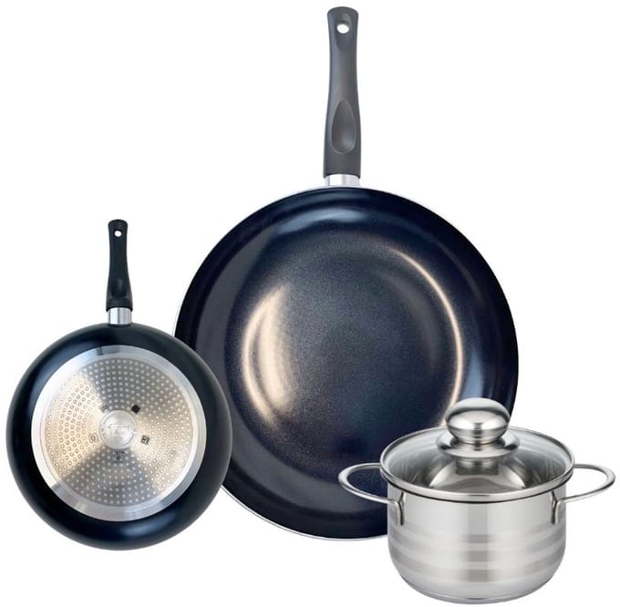 Set van 2 Koekenpannen 20 en 32 cm en 1 braadpan 16 cm Elo Prima Brillant