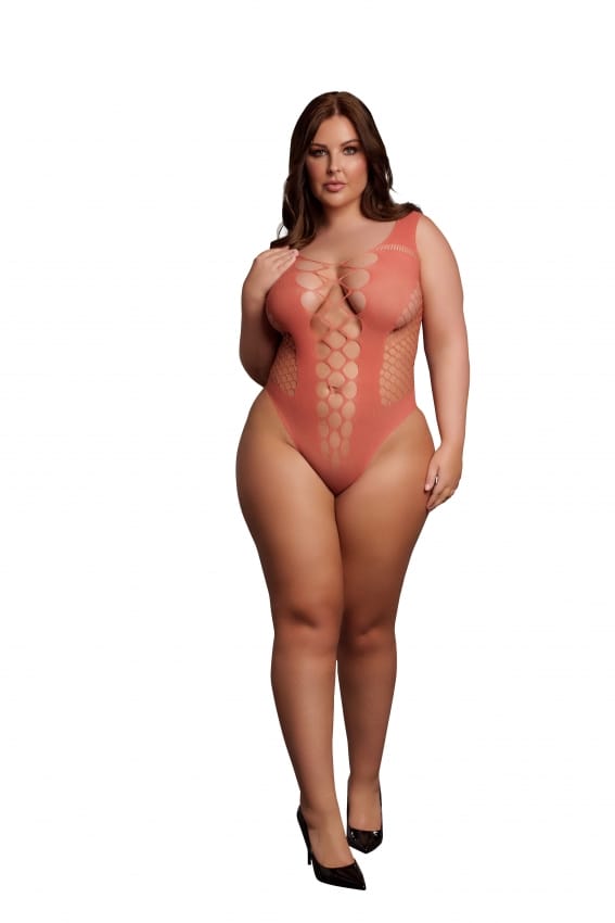 Le Desir - Teddy met V hals - Sunset Glow Plus Size