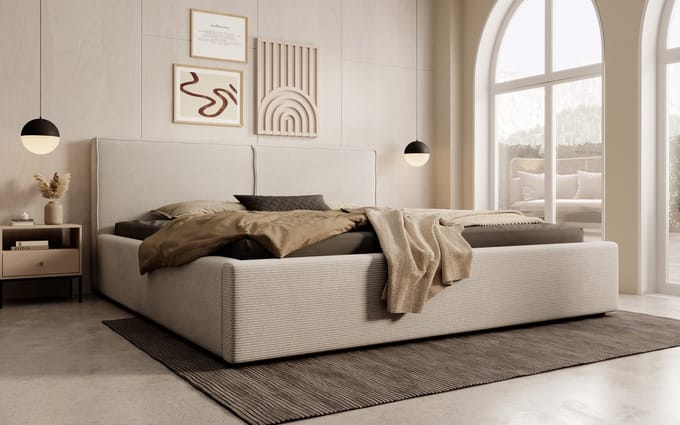Meubella - Tweepersoonsbed Infinity - Beige ribstof - 180x200 cm