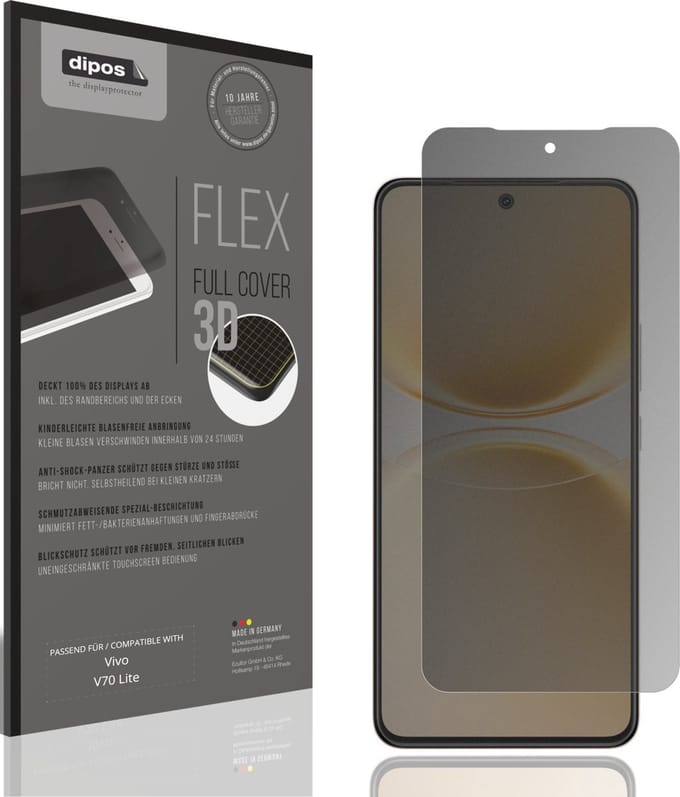 dipos FLEX – Matte Privacy Screenprotector geschikt voor Vivo V70 Lite | Volledige Schermbescherming | Case-Friendly