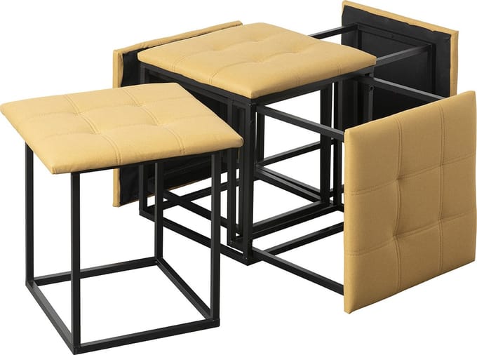 Brulo – ottoman 5 in 1 poef – stoel – 5 stoelen – Geel– met wielen