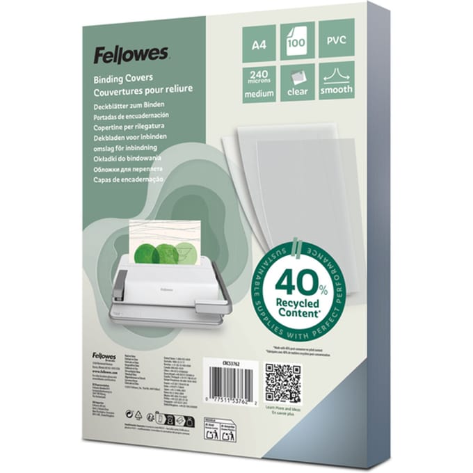 PVC Dekbladen A4 Transparant – 240 Micron – 100 Stuks – Gemaakt van 40% Gerecycled materiaal – Voor Alle Inbindmachines