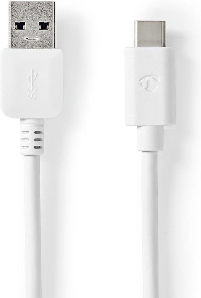 Nedis USB-Kabel - USB 3.2 Gen 1 - USB-A Male - USB-C Male - 60 W - 5 Gbps - Vernikkeld - 2.00 m - Rond - PVC - Wit - Doos