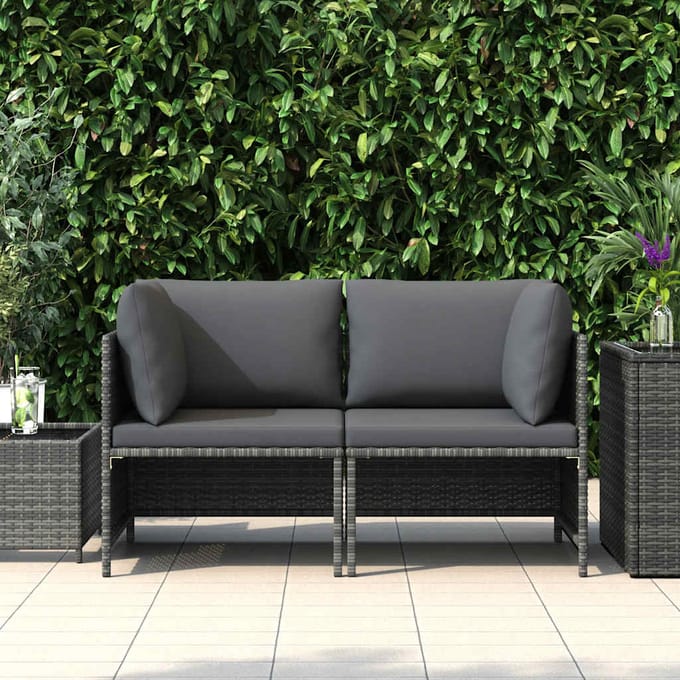 vidaXL - Tuinbank - 2-zits - met - kussens - poly - rattan - grijs
