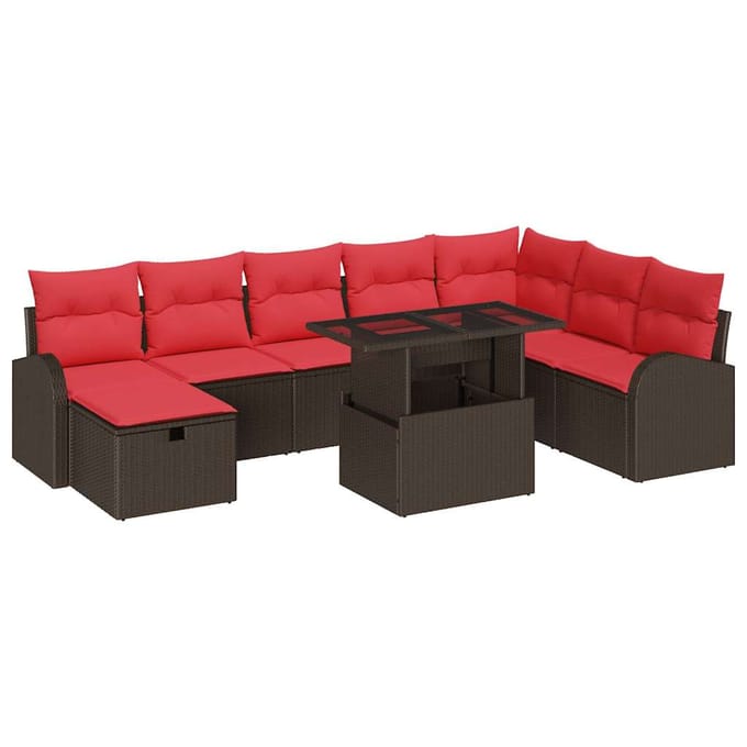 vidaXL - Tuinbank - Set - 9 - st - Bruin - poly - rattan