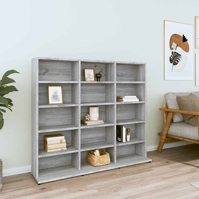 vidaXL - Cd-kast - 100x23x89,5 - cm - bewerkt - hout - grijs - sonoma - eikenkleurig