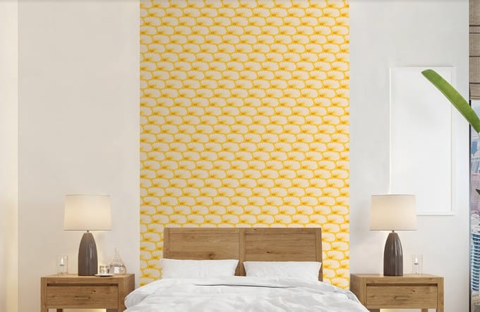 Behang - Fotobehang Art Deco - Design - Schelp - Geel - Breedte 150 cm x hoogte 240 cm