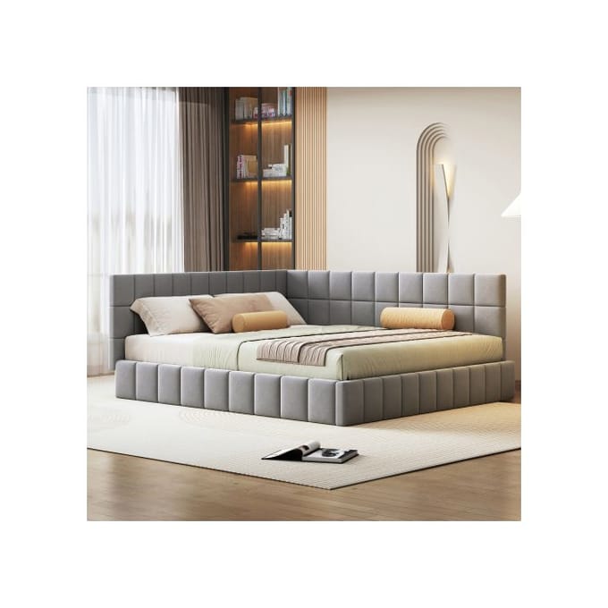 Slaapbank - MUVOE - 160x200 - Zacht grijs velours - Klassiek design - Multifunctioneel grijs