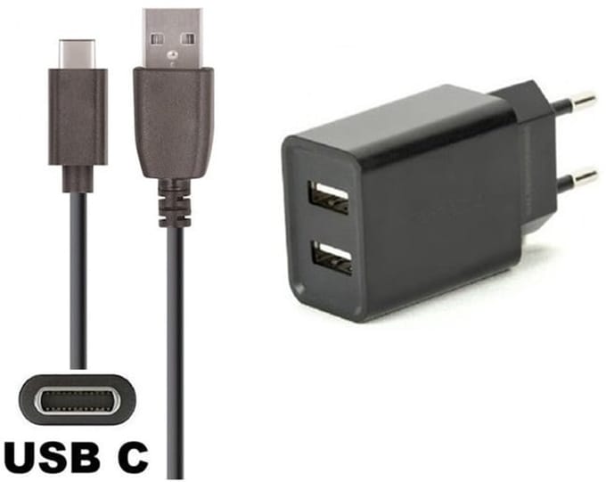 OneOne 2.1A lader met 2 poorten + 1,2m standaard USB C kabel. Oplader adapter past op BlackBerry DTEK60, Evolve, Evolve X, Key 2, Key 2 LE, KEYone, Mercury, Motion /