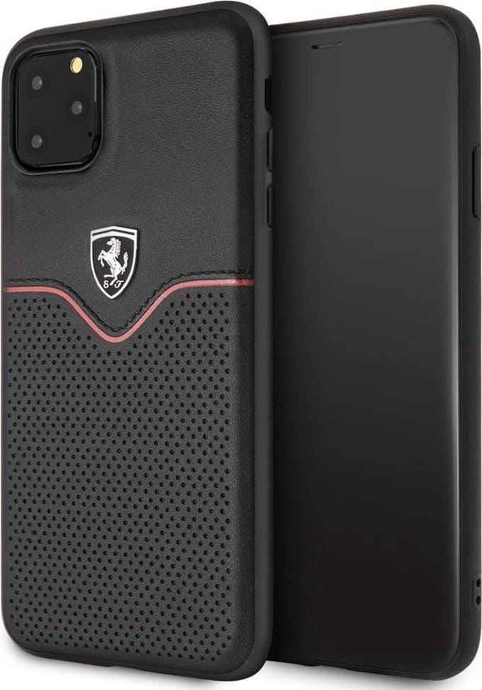iPhone 11 Pro Max Backcase hoesje - Ferrari - Effen Zwart - Leer