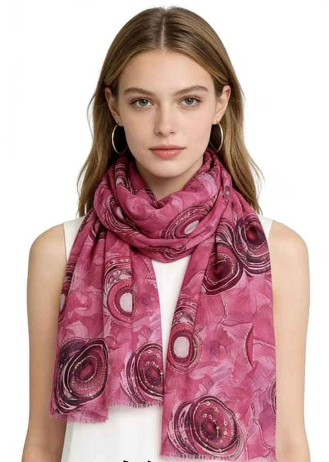 Dunne Sjaal - Print - Goud Accent - (20195#) - Fuchsia/Roze