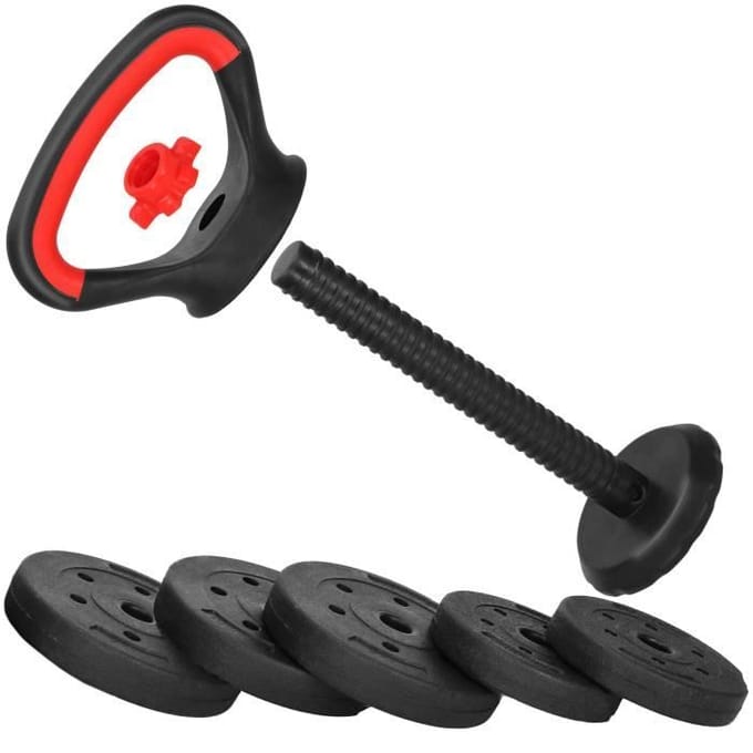 Verstelbare kettlebell - SPRINGOS - 10 kg - Ergonomische handgreep - 5 verstelbare schijven - Gemengd zwart