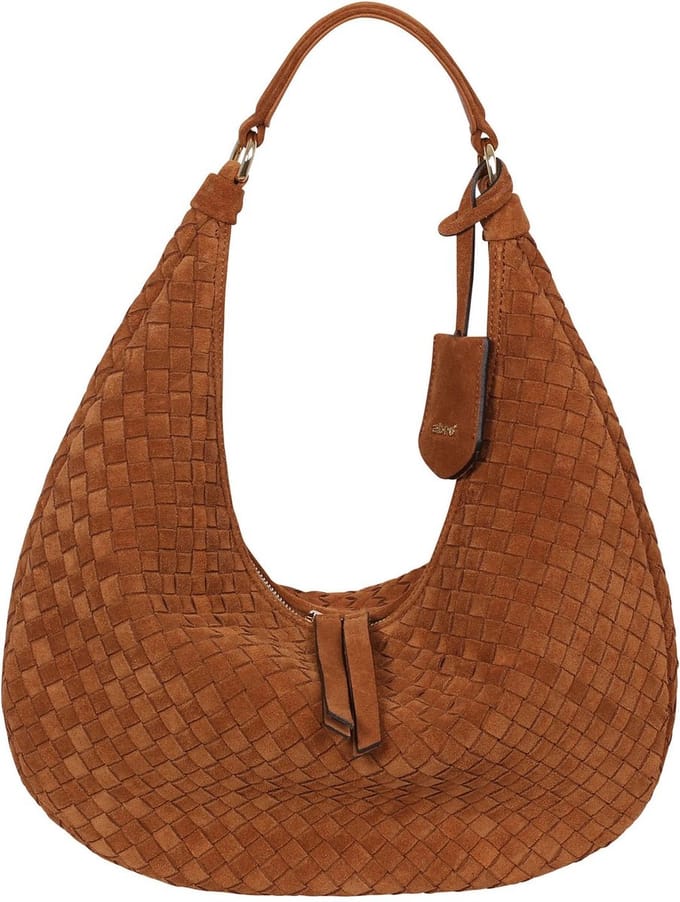 abro Leren Schoudertas Leather Suede Weaving Hobo Bag Nana Cuoio Lichtbruin