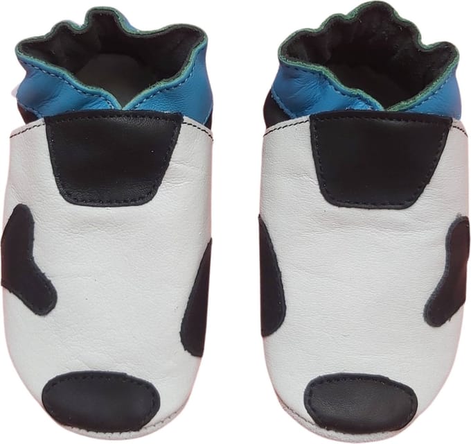Leren Babyslofjes van Baby-Slofje - Koe - Koeprint - Blauw maat 24/25