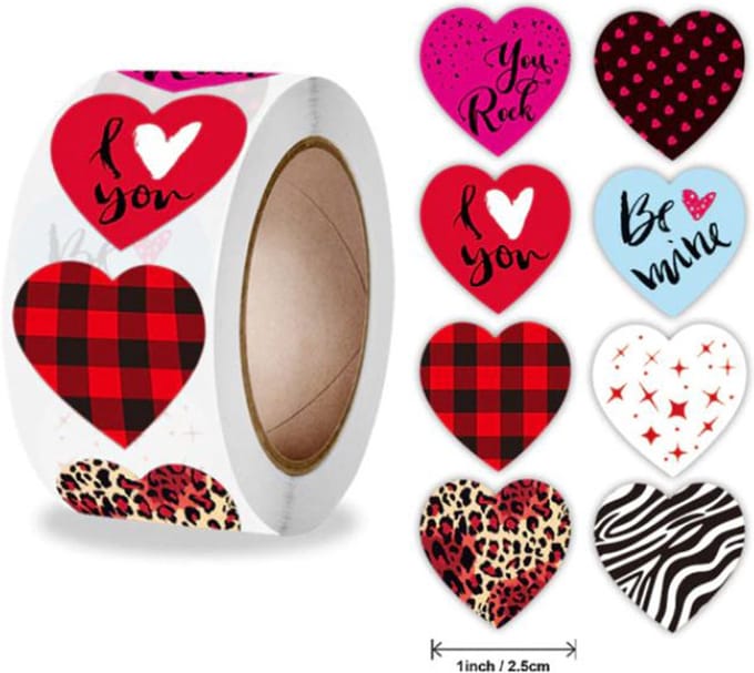DW4Trading Stickerrol Zebra/rode Hartjes - Sluitstickers - Ø 2,6 cm - 500 Stuks